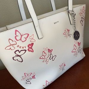 DKNY Donna Karen white leather butterfly tote. New with Tags.